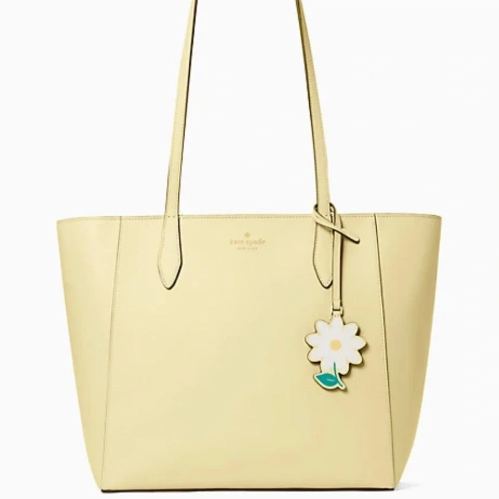 Authentic KATE SPADE Saffiano leather zip top Tote/Flower charm - Picture 3 of 14